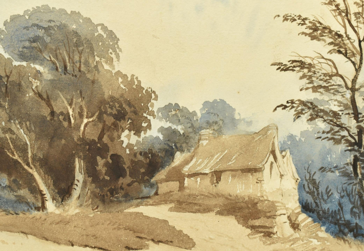 Circle of Henry Bright (1819-1873) – Landscape with cottage and trees