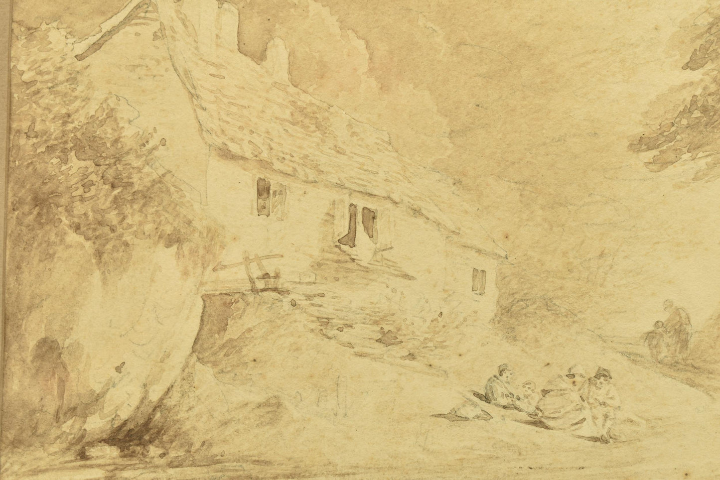 Circle of William Payne (1755-1834) – A Family Outside Cottage, ink wash on paper
