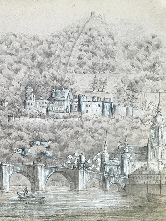 Heidelberger from the Rhine – pencil and chalk on paper ~