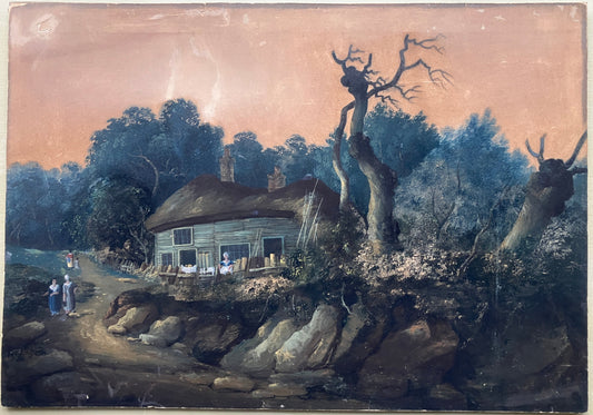 Watercolour Att. Edward Williams – Thatched Cottage in wooded landscape