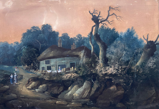 Watercolour Att. Edward Williams – Thatched Cottage in wooded landscape