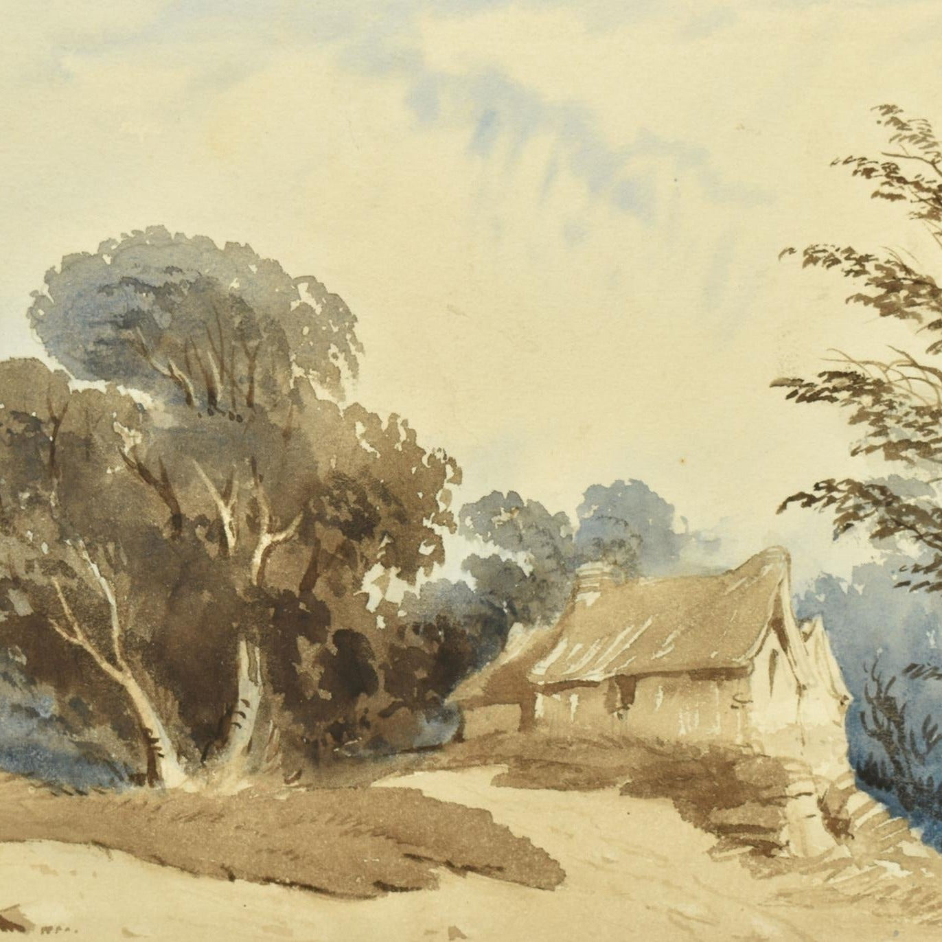 Circle of Henry Bright (1819-1873) – Landscape with cottage and trees