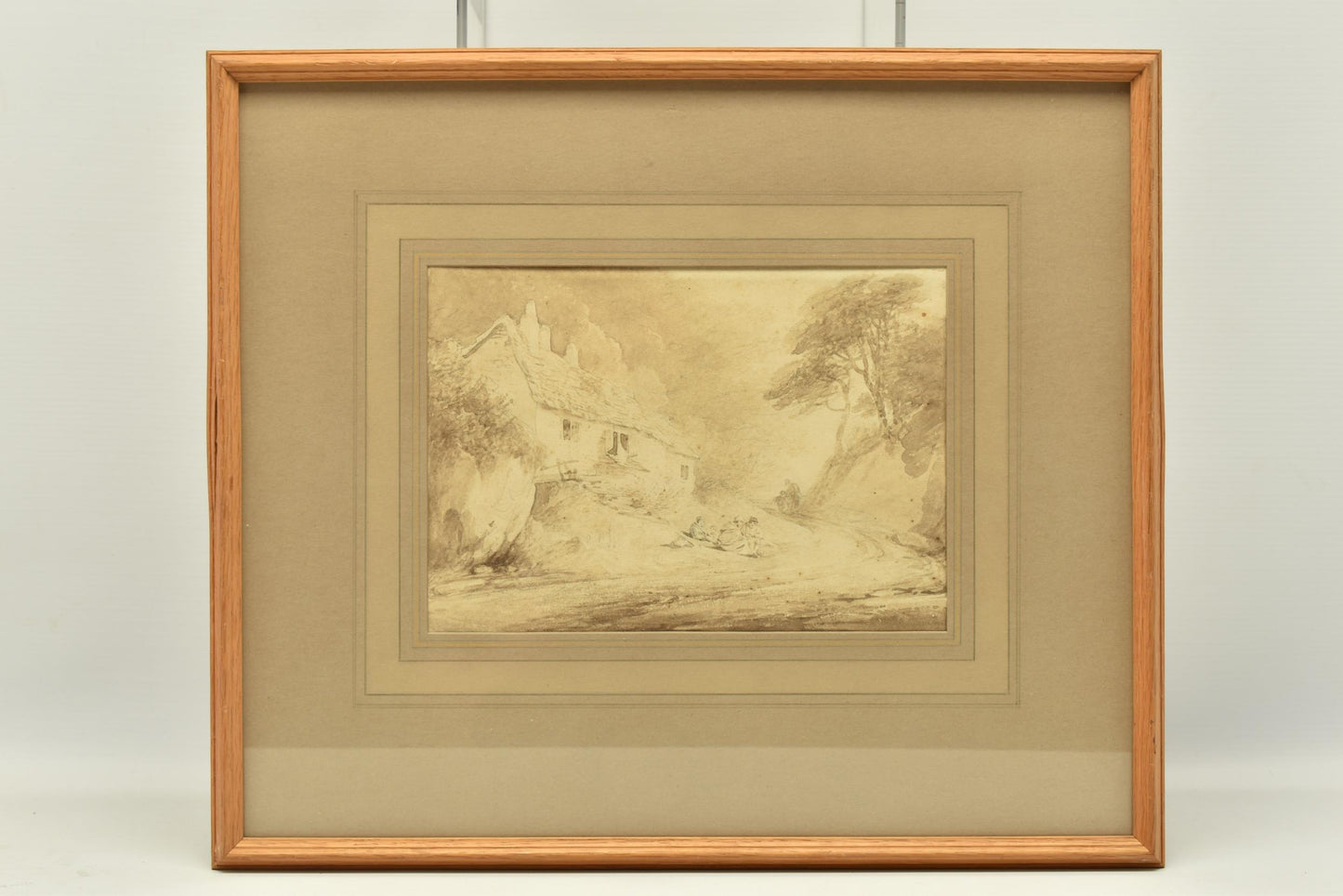 Circle of William Payne (1755-1834) – A Family Outside Cottage, ink wash on paper