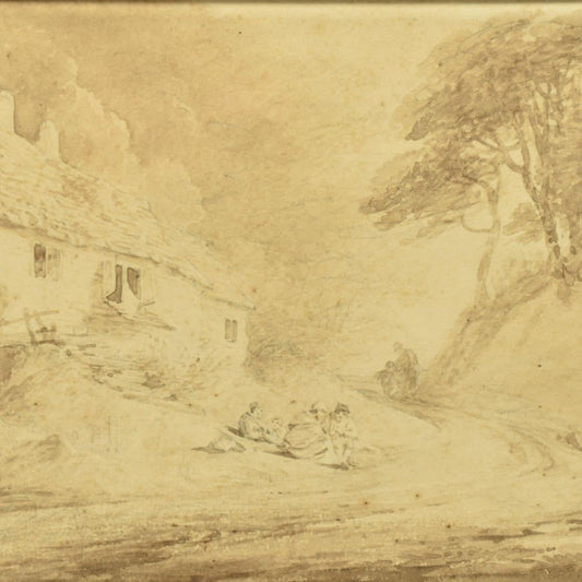 Circle of William Payne (1755-1834) – A Family Outside Cottage, ink wash on paper