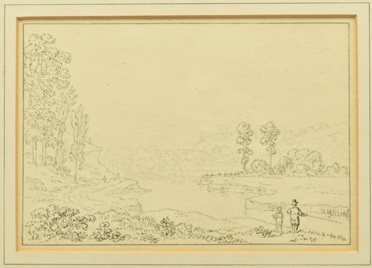 Anthony Thomas Devis (1729-1816) – pen and ink, Man River Fishing