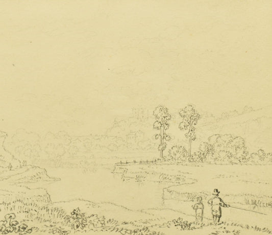 Anthony Thomas Devis (1729-1816) – pen and ink, Man River Fishing