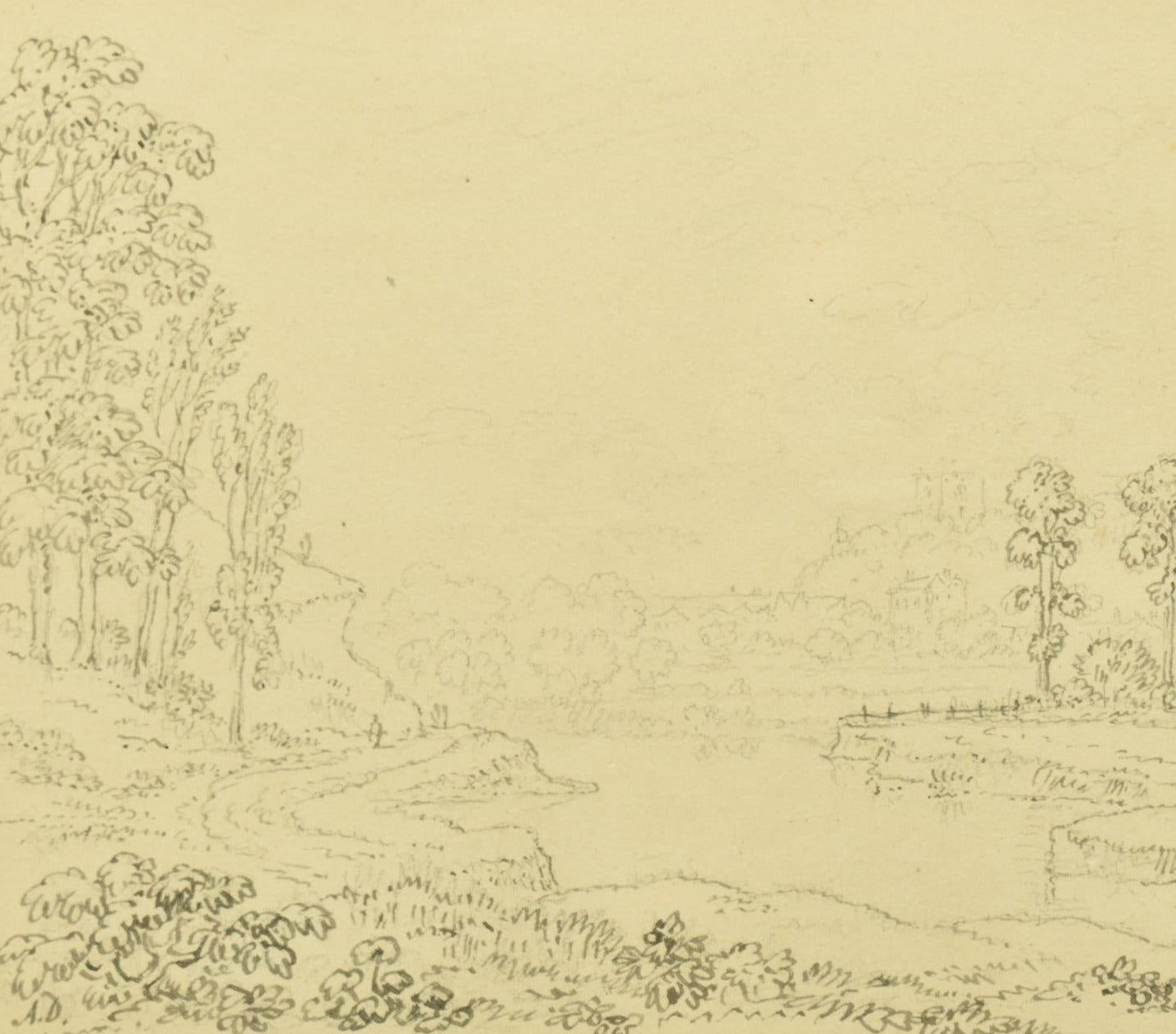 Anthony Thomas Devis (1729-1816) – pen and ink, Man River Fishing