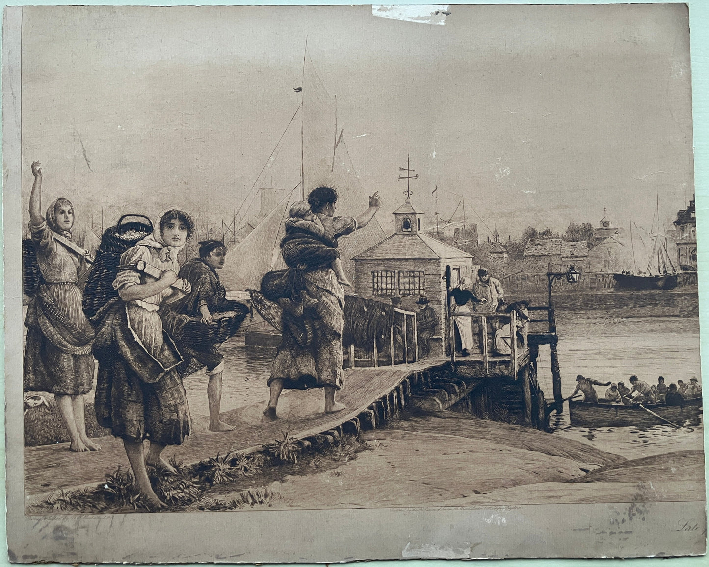 Robert Walker Macbeth (1848-1910) rare etching – Late for Ferry Boat, King's Lynn, Norfolk