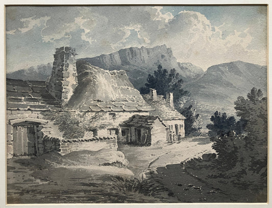 Att. James Bourne, Wensleydale Cottage and Ridges, Yorkshire Dales, Pennines –  c.1800 watercolour