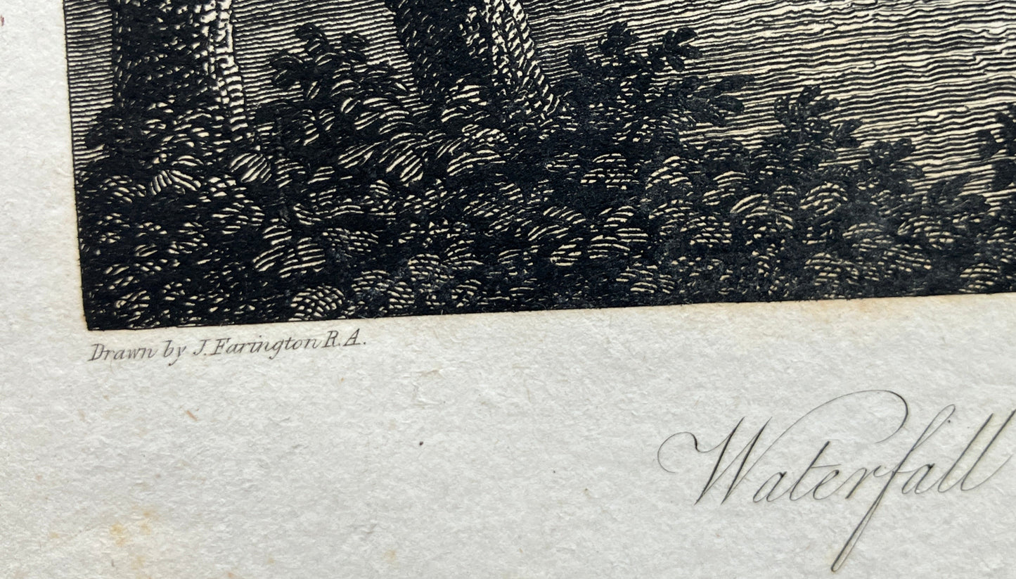 Joseph Farington (1747-1821) – antique engraving Waterfall at Ambleside 1816