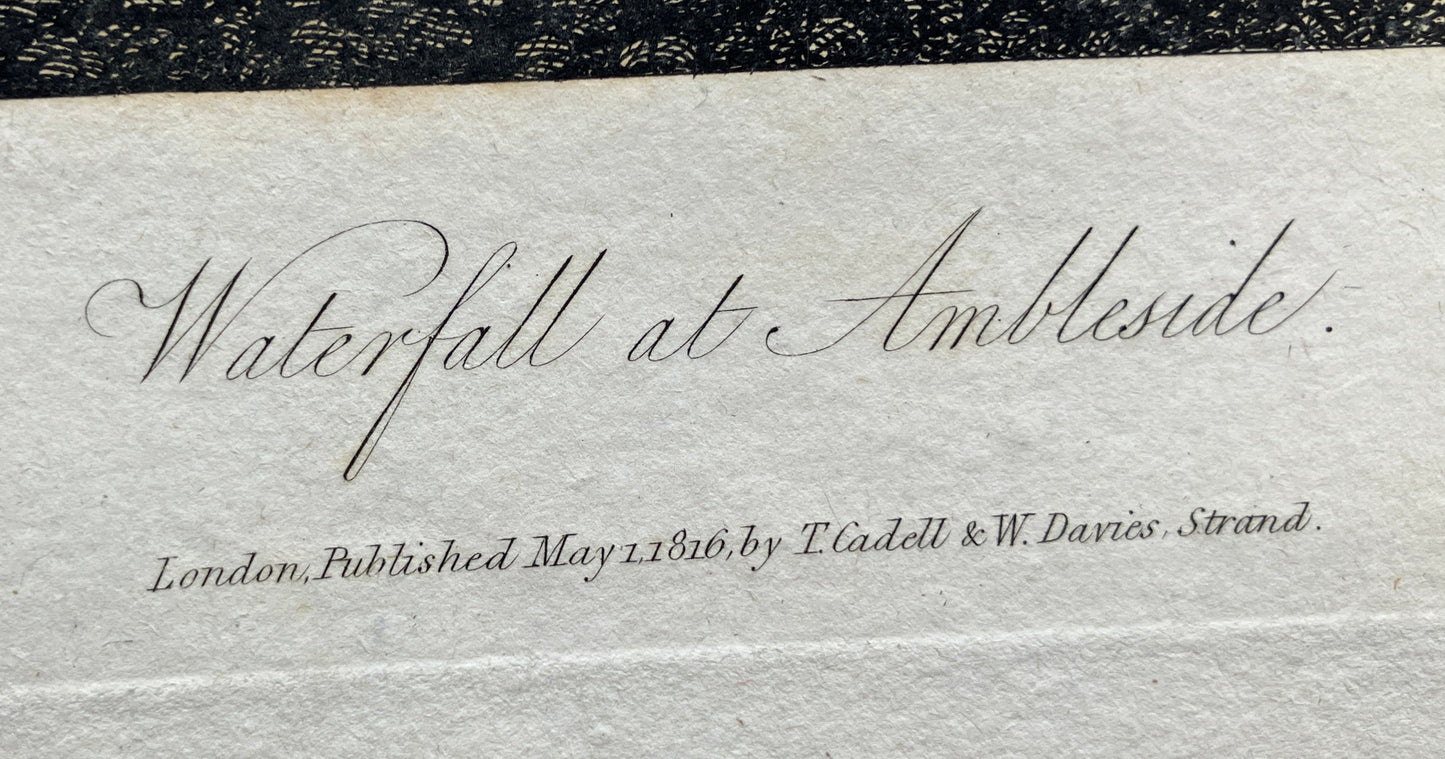 Joseph Farington (1747-1821) – antique engraving Waterfall at Ambleside 1816