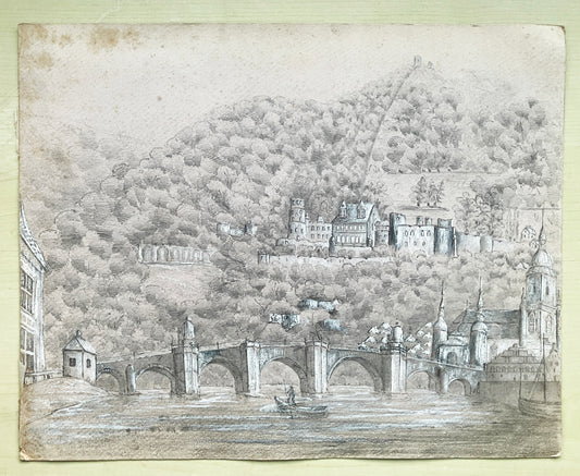 Heidelberger from the Rhine – pencil and chalk on paper ~