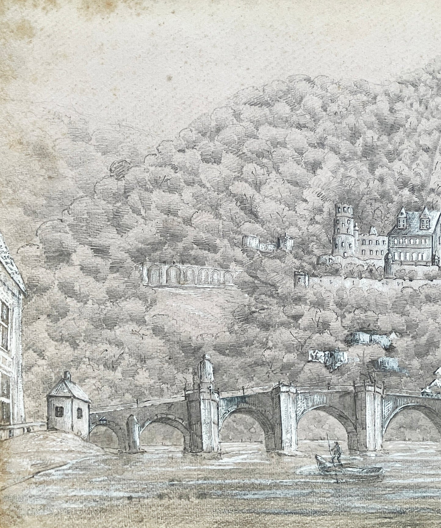 Heidelberger from the Rhine – pencil and chalk on paper ~