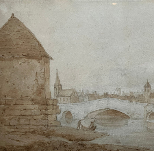Continental Town on Tidal River, circa 1800, wash and sketch – bearing signature Thomas Girtin