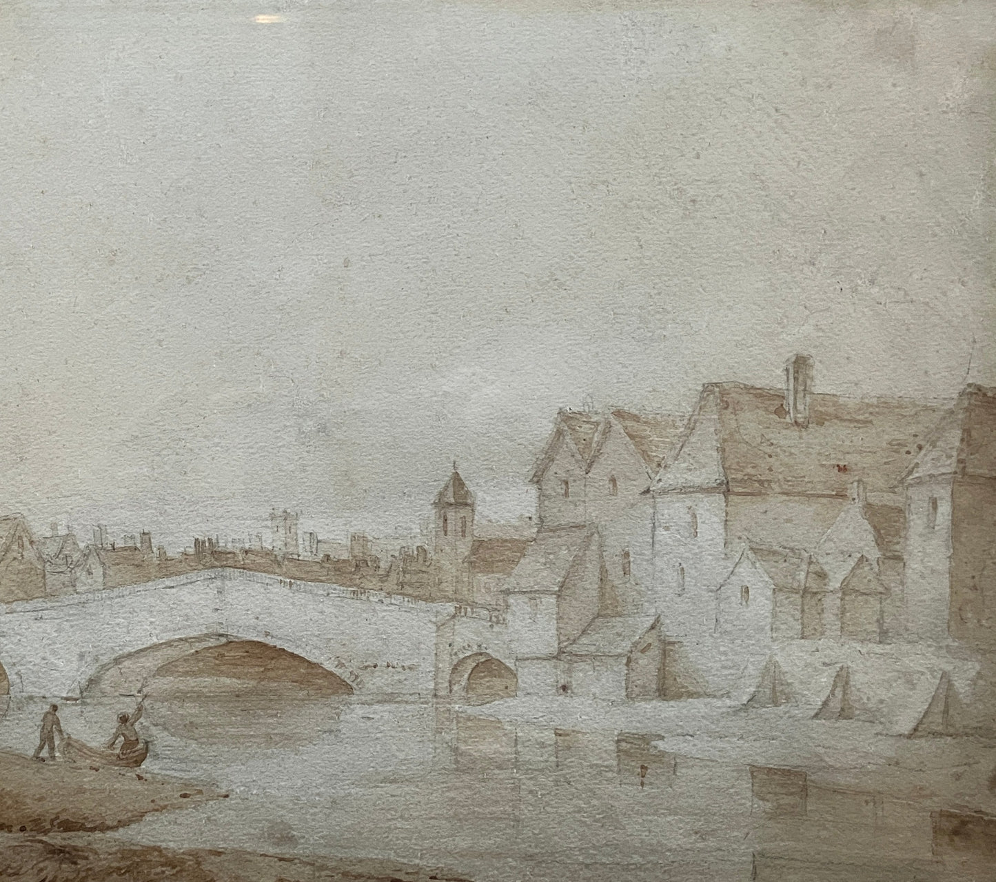 Continental Town on Tidal River, circa 1800, wash and sketch – bearing signature Thomas Girtin